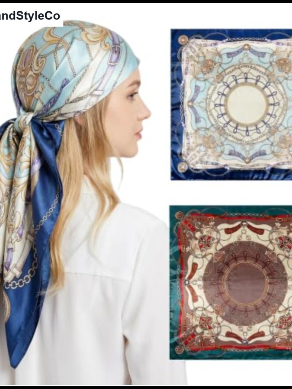 2 Pc 35 Inch Large Square Satin Square Scarf Hair Wrap Neck Wrap Bandana